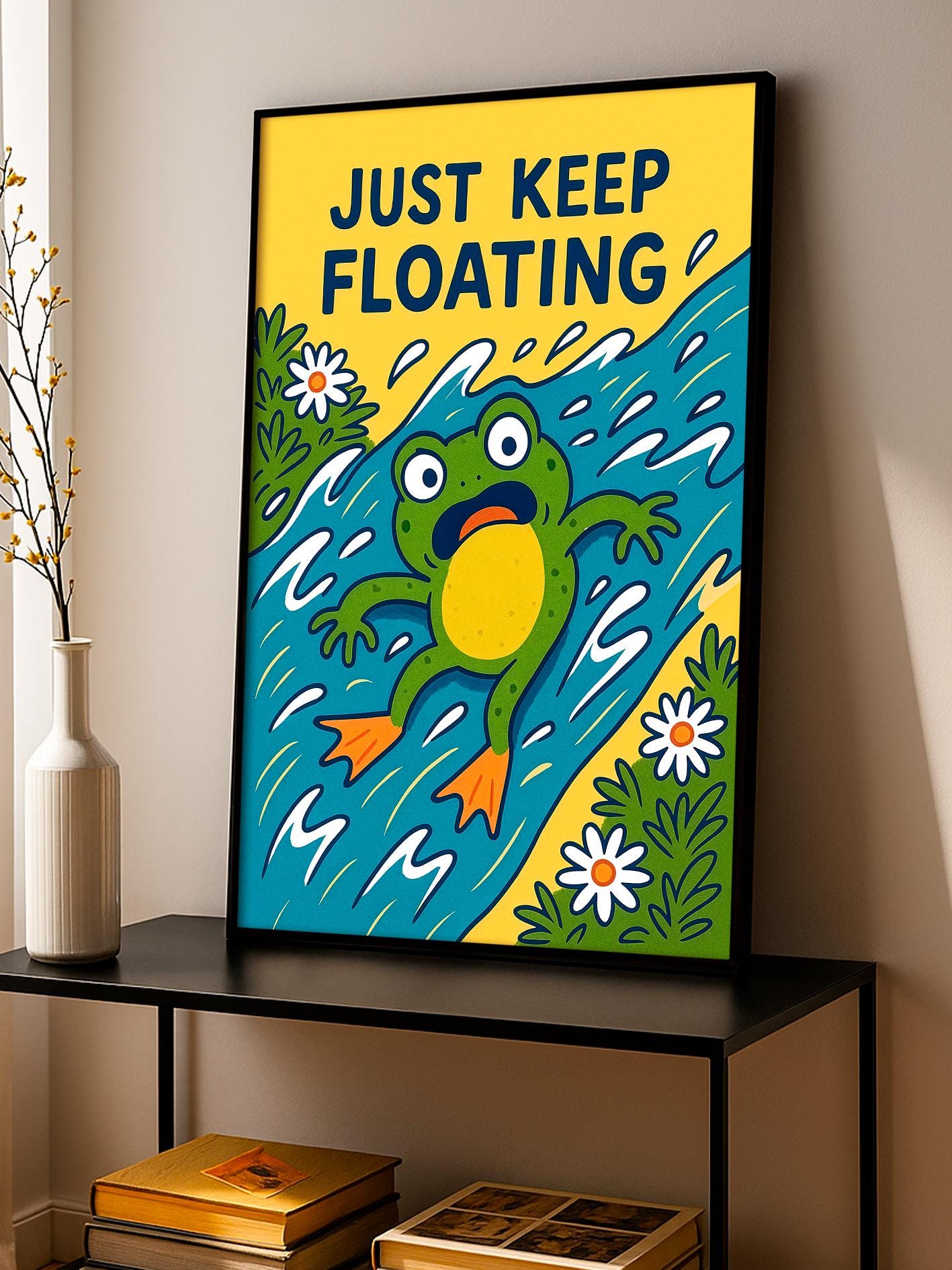 Poster with Artistic Frog Illustration, Courage Quote, Motivational Print, Positive Wall Art