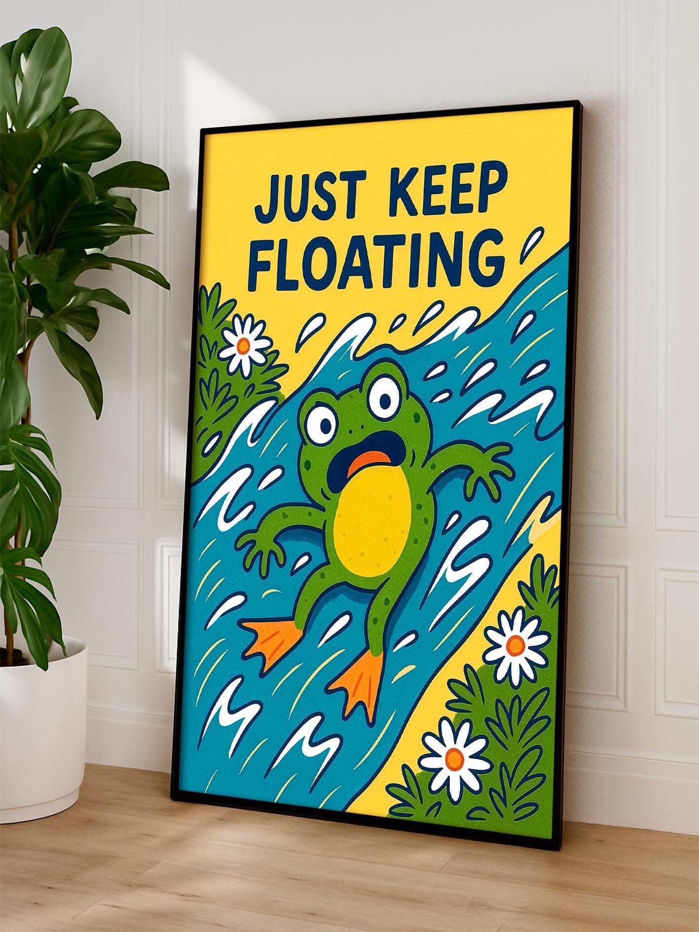 Poster with Artistic Frog Illustration, Courage Quote, Motivational Print, Positive Wall Art