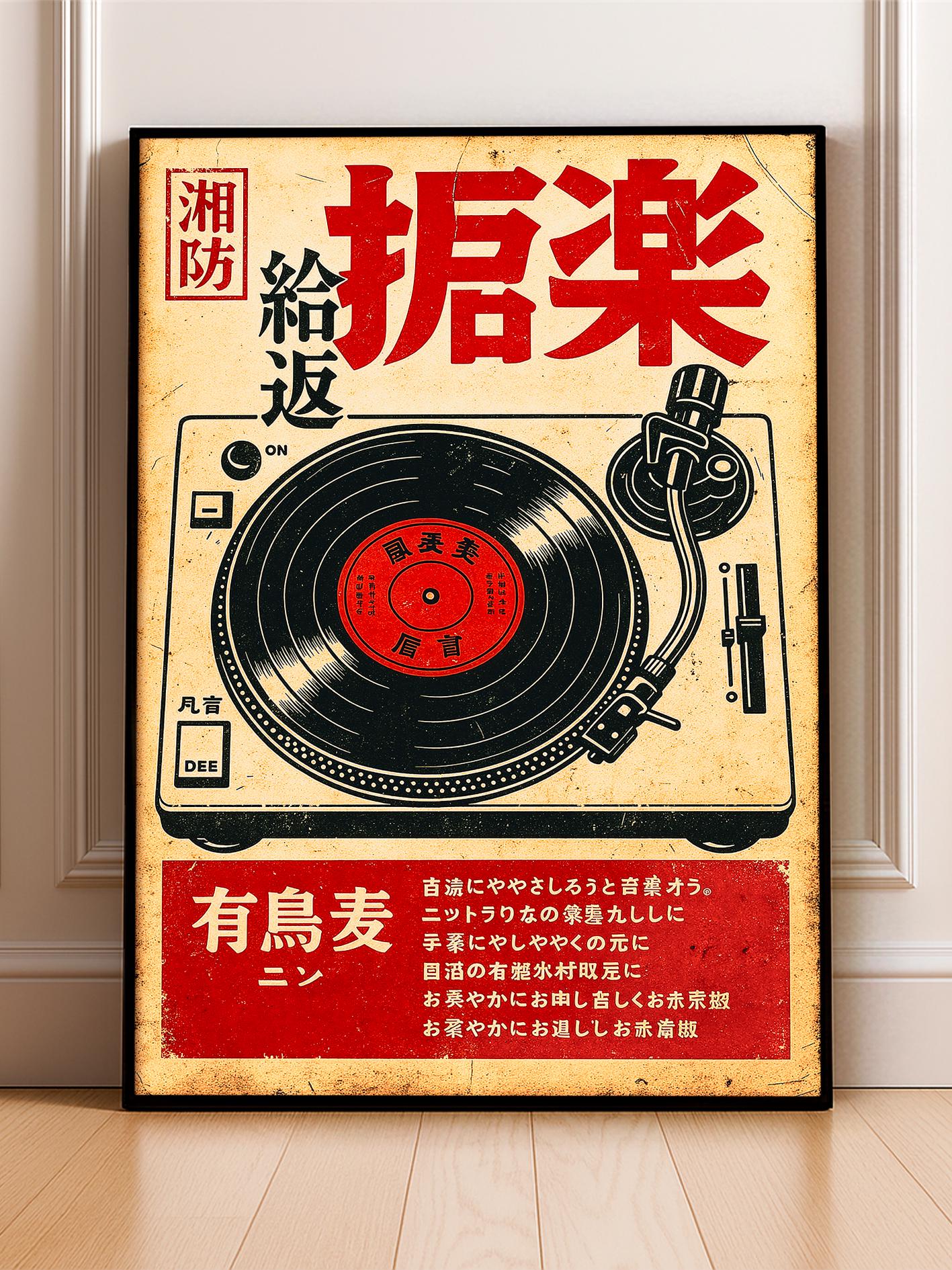Vintage Japanese Turntable Poster, Japanese Vinyl Wall Art, Japanese Music Print, Asian Wall Art