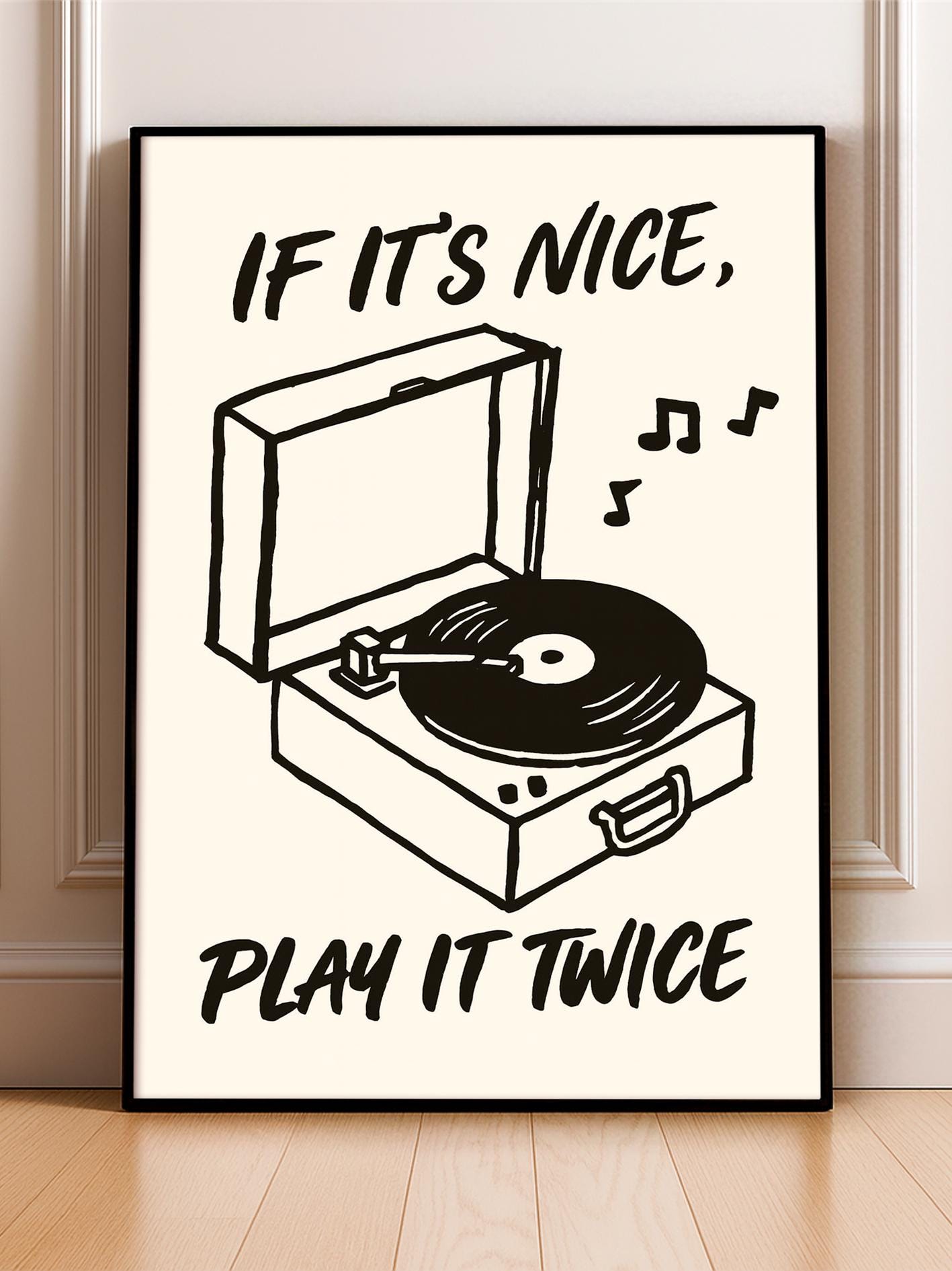 Record Player Print, Vinyl Wall Art, Music Lover Gift, Retro Decor, Turntable Poster, Play It Twice Quote