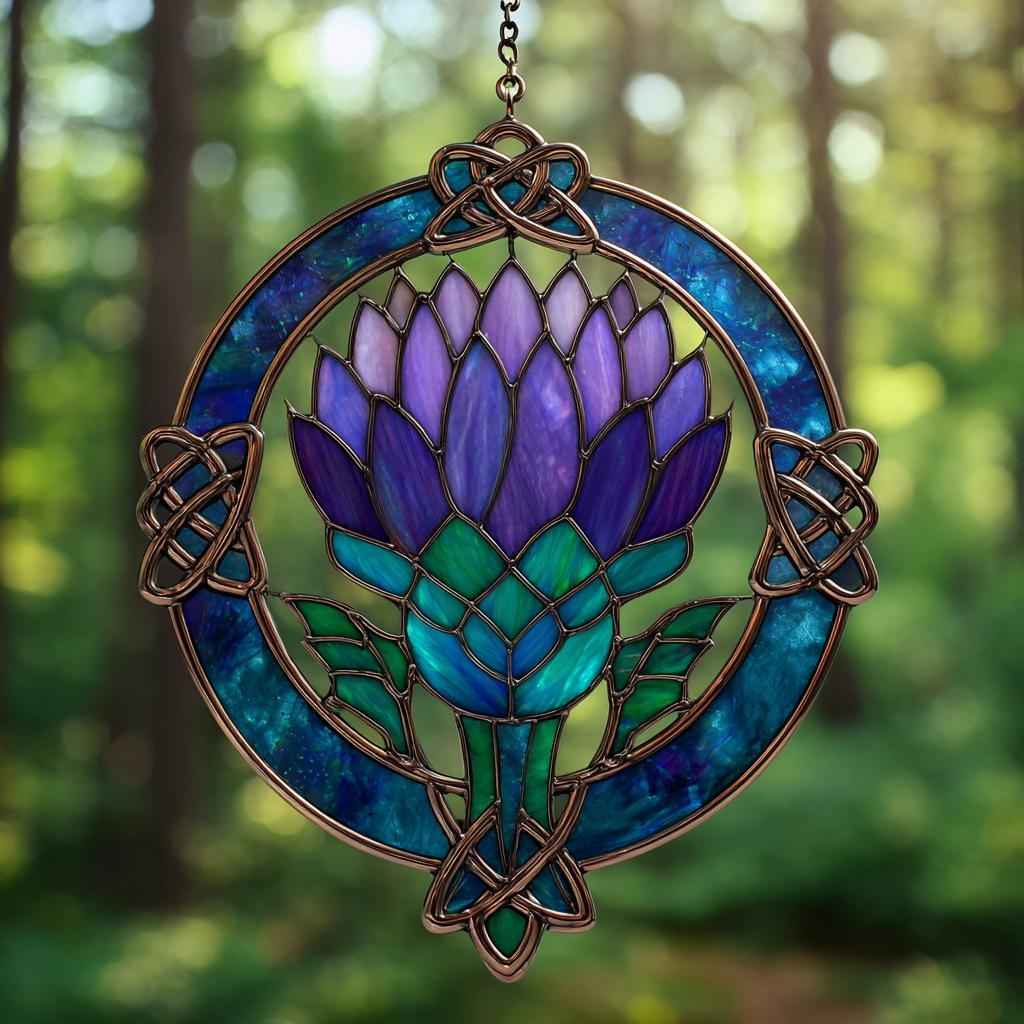 Celtic Thistle Suncatcher, Faux Stained Glass Scottish Decor, Handmade Window Hanging, Celtic Symbol Home Art, Scotland Gift