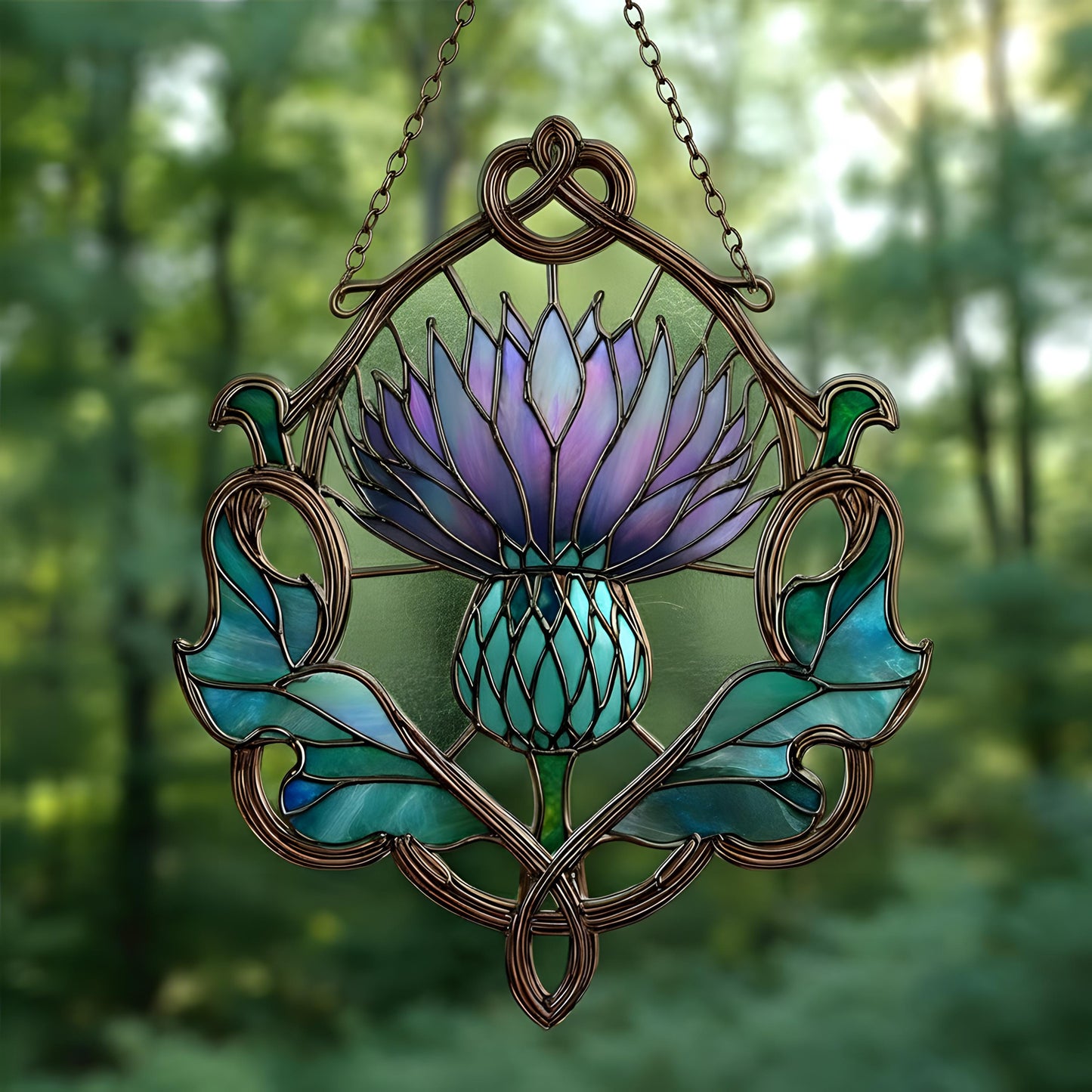 Celtic Thistle Suncatcher, Faux Stained Glass Scottish Decor, Handmade Window Hanging, Celtic Symbol Home Art, Scotland Gift