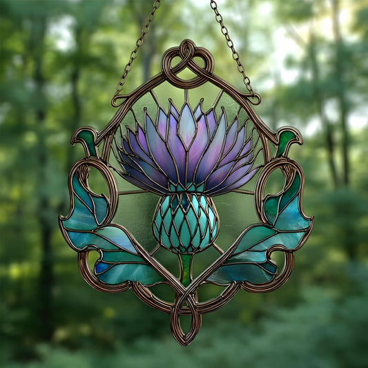 Celtic Thistle Suncatcher, Faux Stained Glass Scottish Decor, Handmade Window Hanging, Celtic Symbol Home Art, Scotland Gift