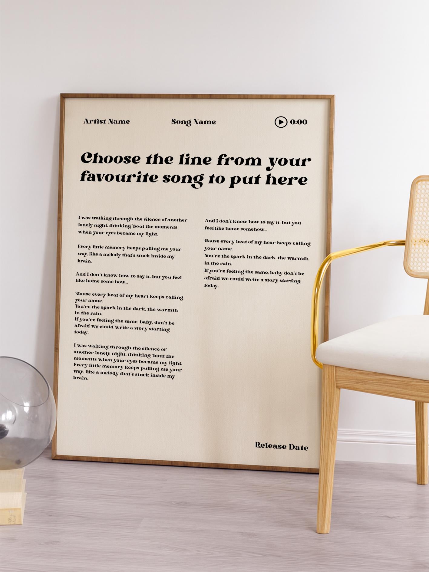 Custom Song Lyrics Print, Personalized Music Poster, Lyric Wall Art, Song Quote Gift, Unique Music Decor, Album Cover Art
