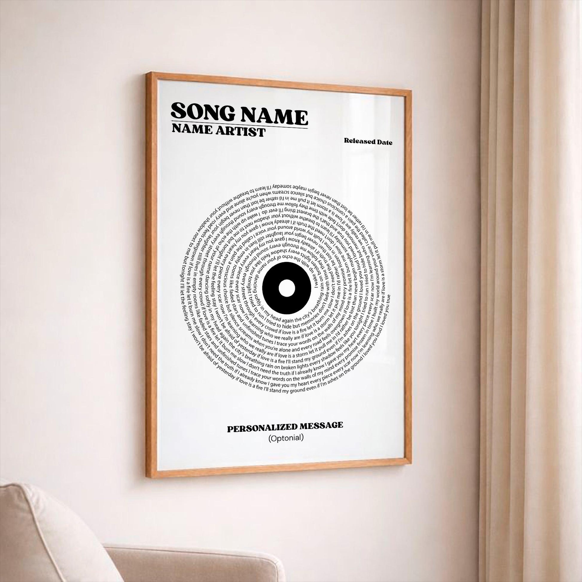 Custom Vinyl Lyrics Print, Personalized Music Poster, Customizable Engagement Gift, Anniversary Gift, First Dance Wedding Song