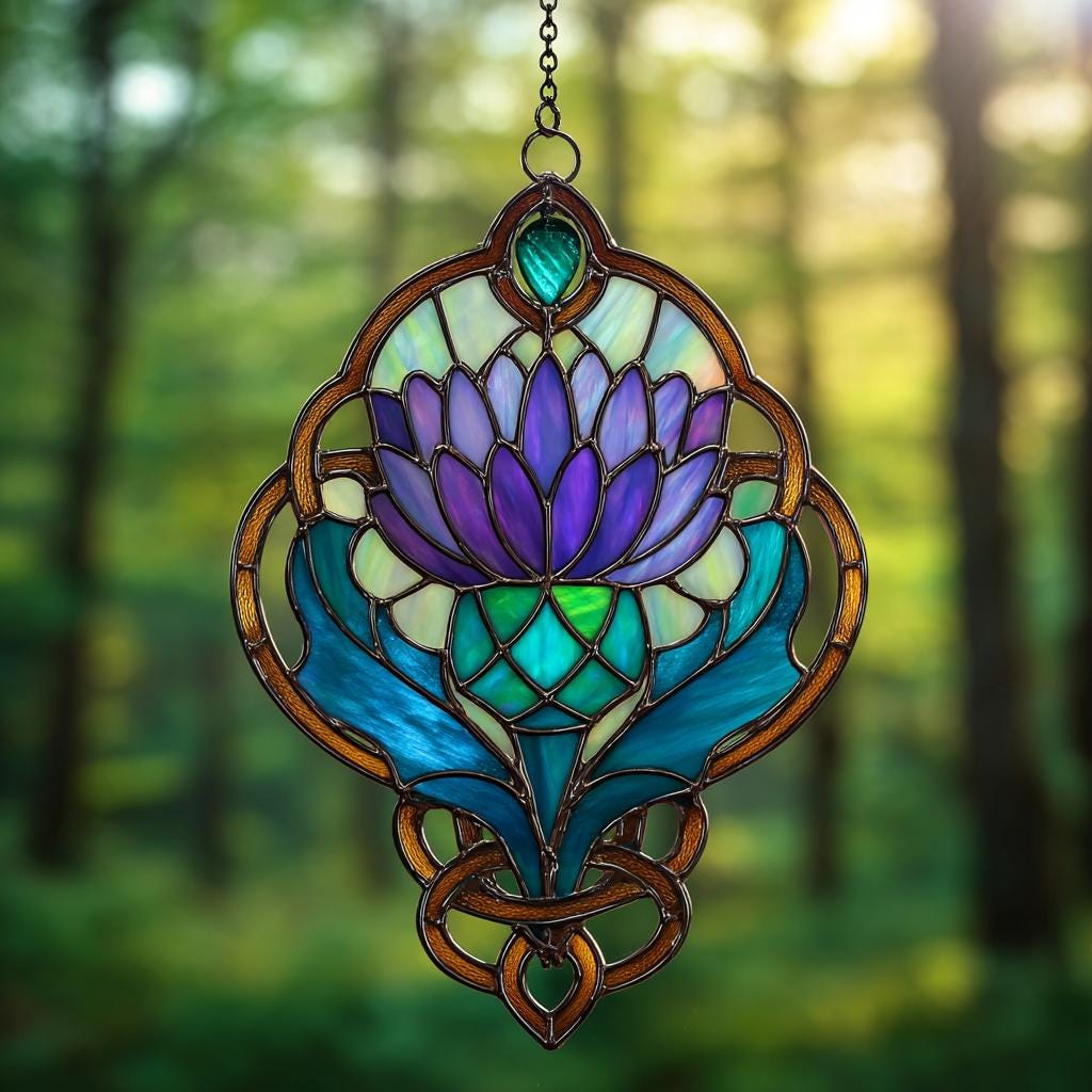 Celtic Thistle Suncatcher, Faux Stained Glass Scottish Decor, Handmade Window Hanging, Celtic Symbol Home Art, Scotland Gift