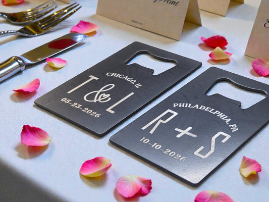 Classic Wedding Favors, Custom Engraved Black Card Bottle Opener, Personalized Wedding Guest Favors, Durable Steel, Fits In Your Wallet