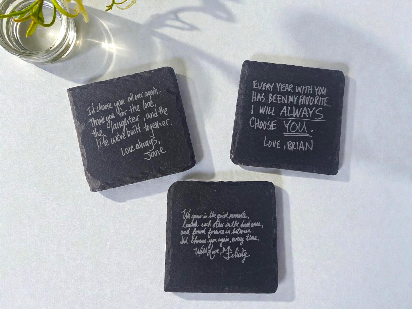 Anniversary Handwritten Love Note Gift, Writing Engraved Forever On A Slate Coaster, Custom Handwriting Keepsake, Romantic Anniversary Gifts