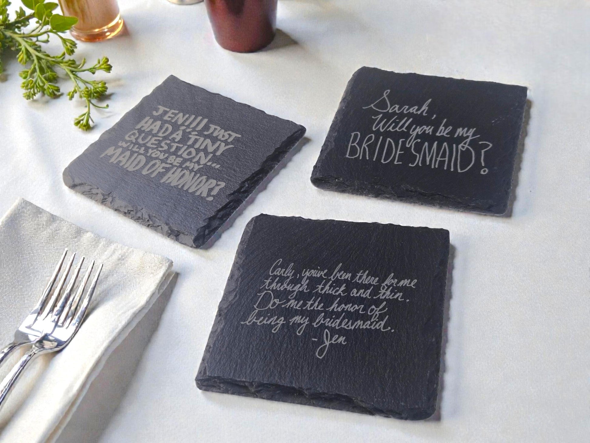 Bridesmaid Handwritten Note Gift, Bridesmaid Proposal Slate Coaster, Custom Handwriting Keepsake, Gift For Bridesmaid And Maid Of Honor