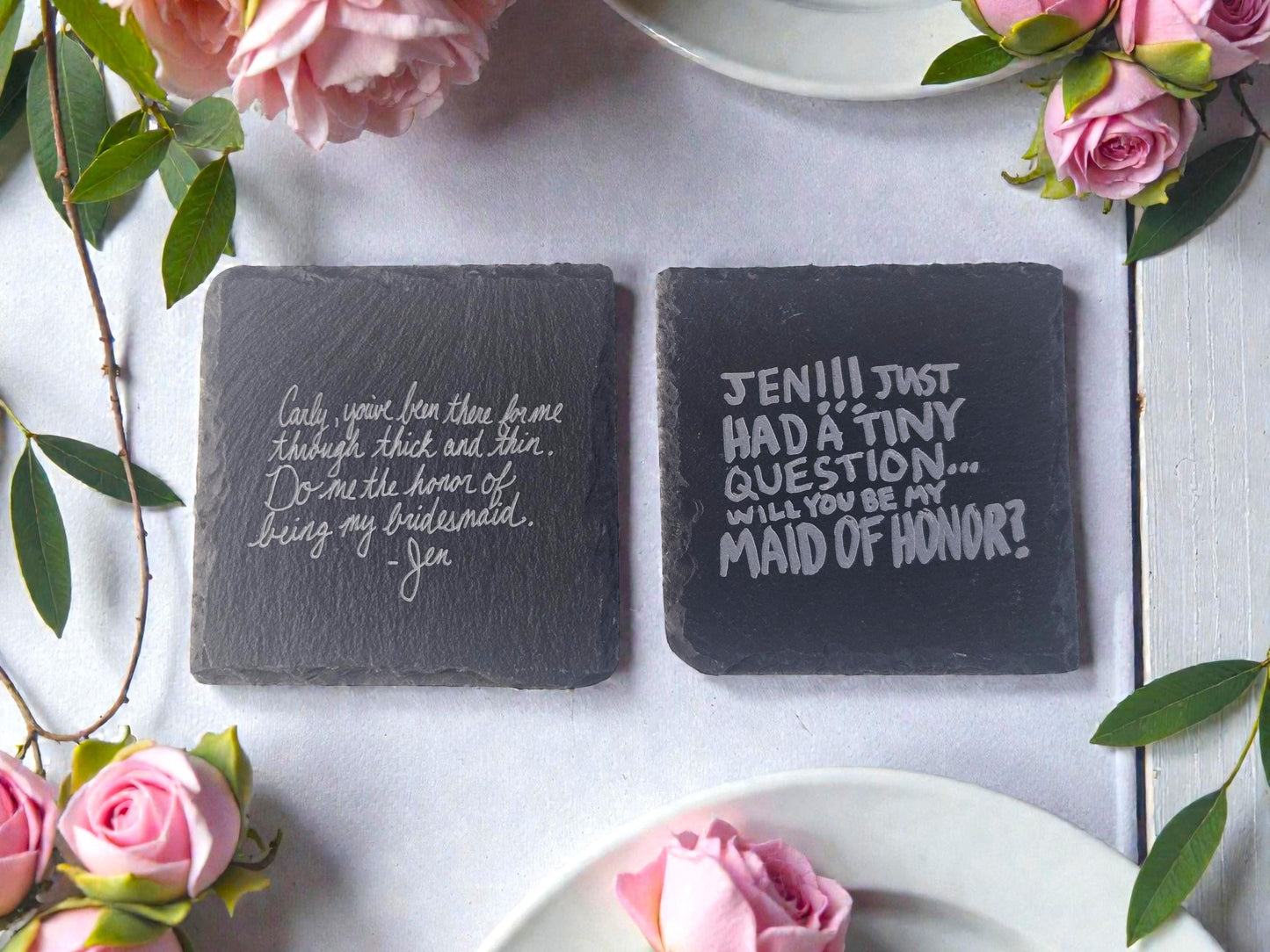Bridesmaid Handwritten Note Gift, Bridesmaid Proposal Slate Coaster, Custom Handwriting Keepsake, Gift For Bridesmaid And Maid Of Honor