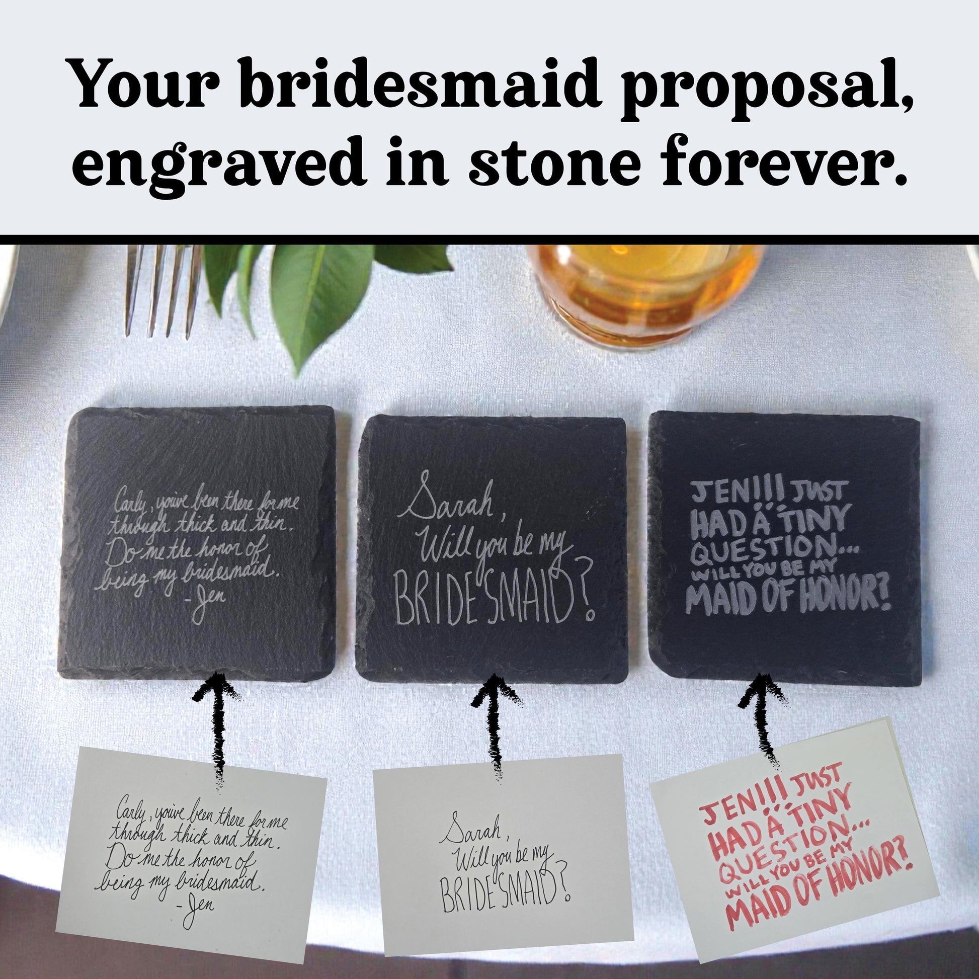 Bridesmaid Handwritten Note Gift, Bridesmaid Proposal Slate Coaster, Custom Handwriting Keepsake, Gift For Bridesmaid And Maid Of Honor