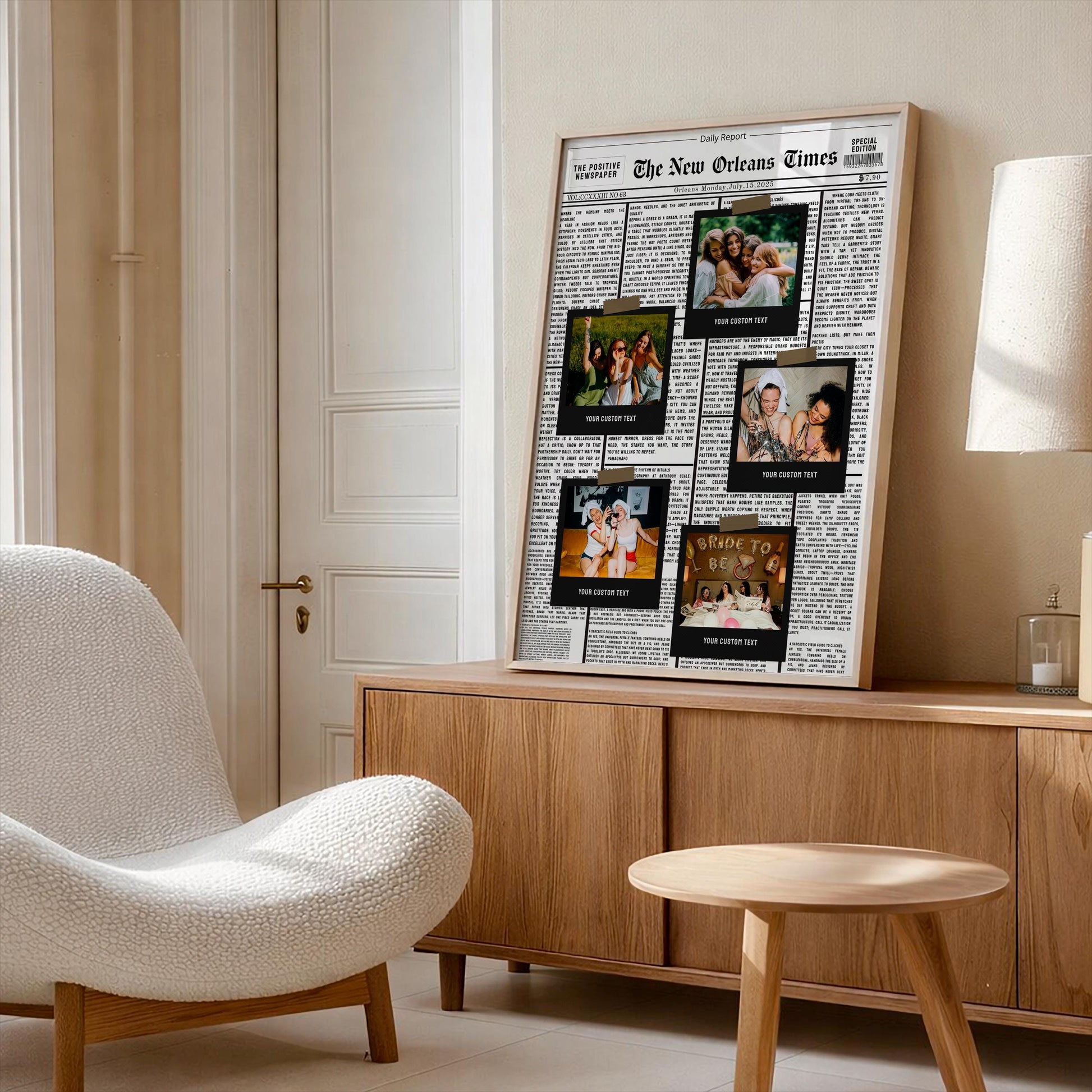 Personalized Newspaper Print, Custom Wall Art Poster, Vintage Newspaper Style, Photo Collage Gift, Birthday, Anniversary, Friends