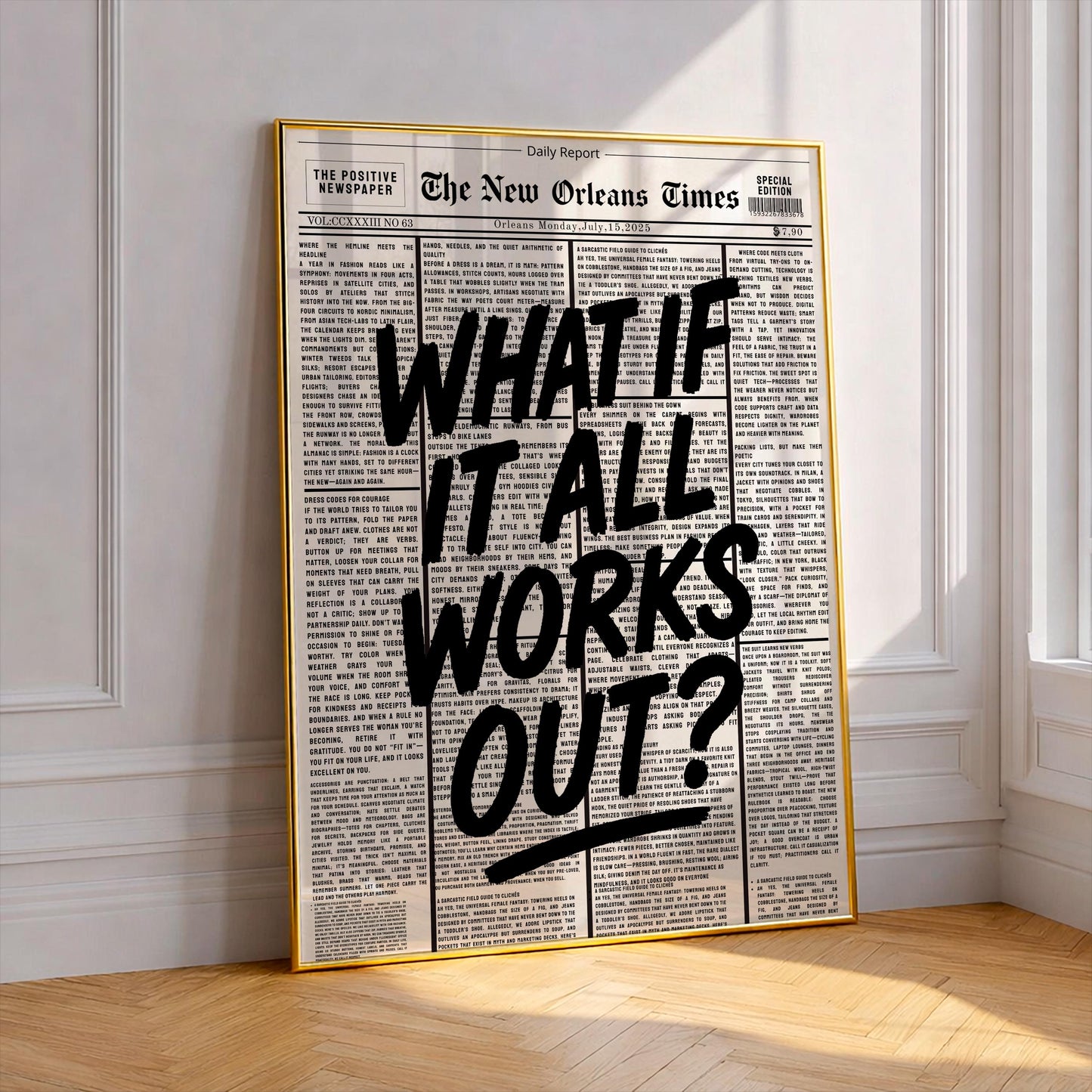 Retro What If It All Works Out newspaper print, bold typography poster, trendy motivational wall art, inspirational home decor