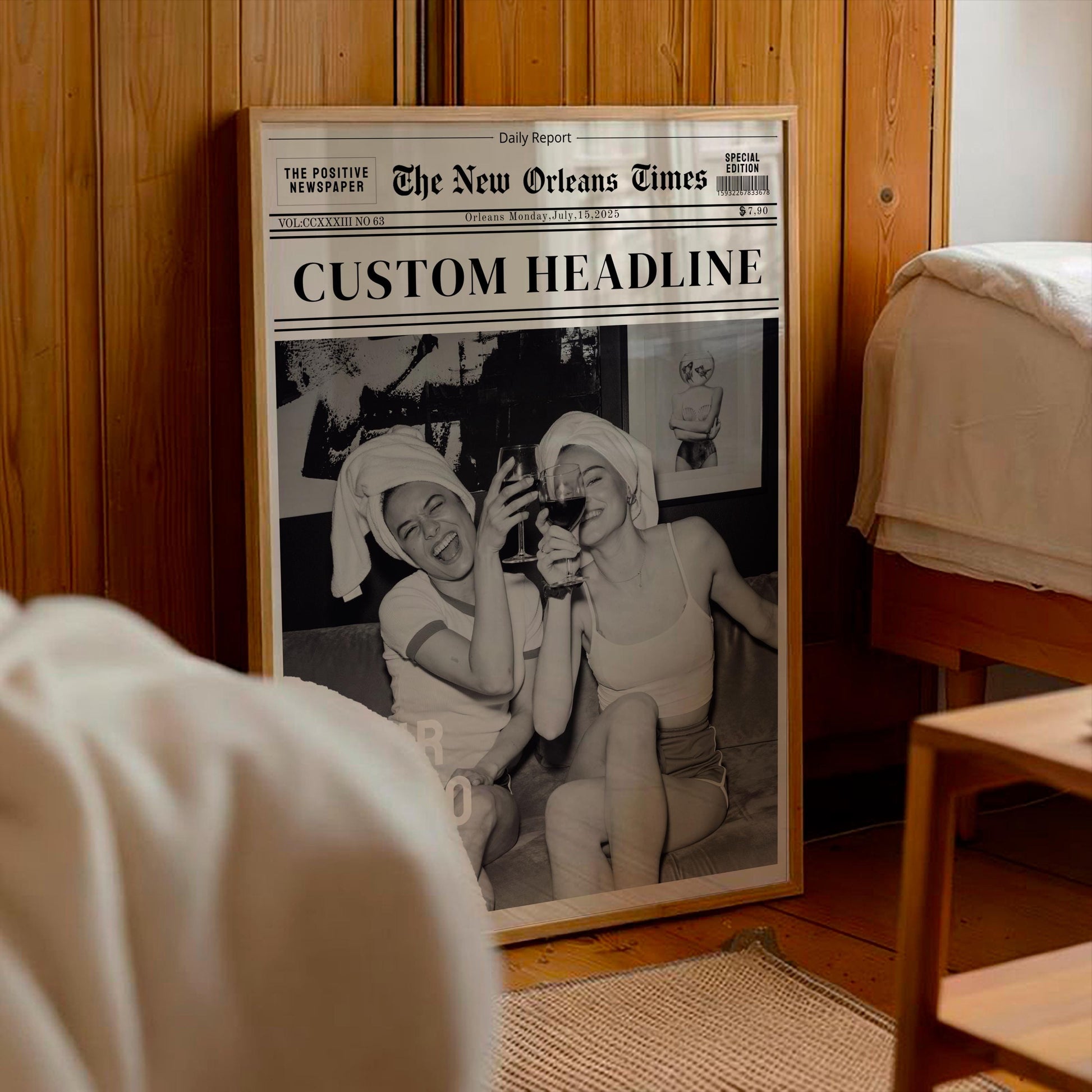 Personalized Newspaper Print, Custom Photo Wall Art, Retro Wall Decor, Feminine Dorm Room Aesthetic, Personalized Gift