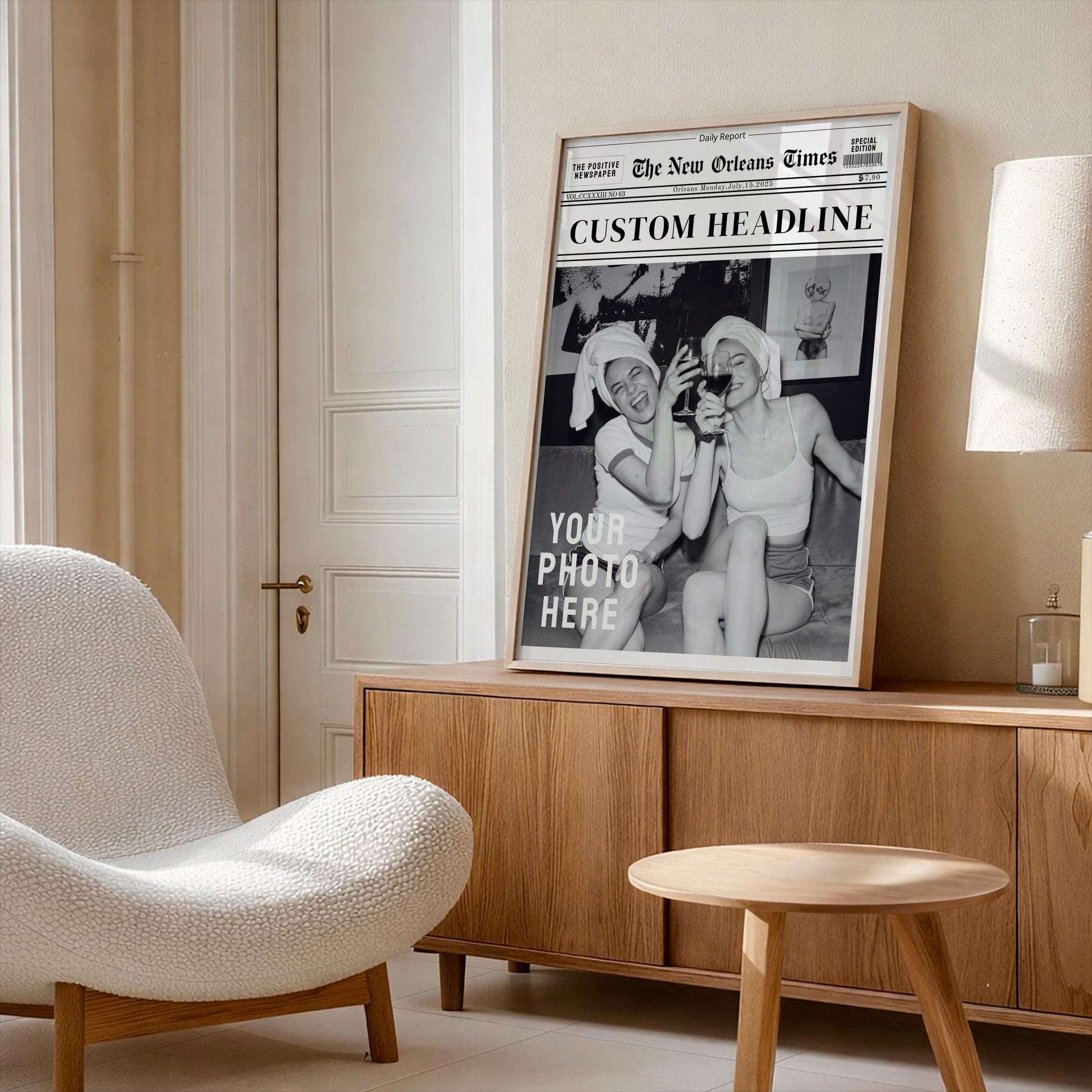 Personalized Newspaper Print, Custom Photo Wall Art, Retro Wall Decor, Feminine Dorm Room Aesthetic, Personalized Gift