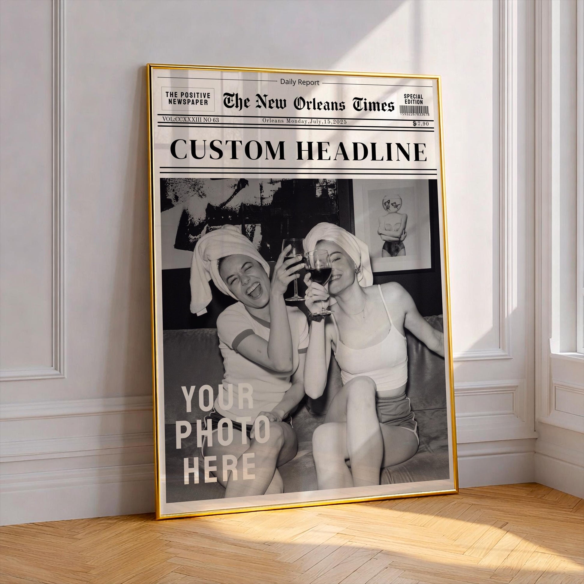 Personalized Newspaper Print, Custom Photo Wall Art, Retro Wall Decor, Feminine Dorm Room Aesthetic, Personalized Gift