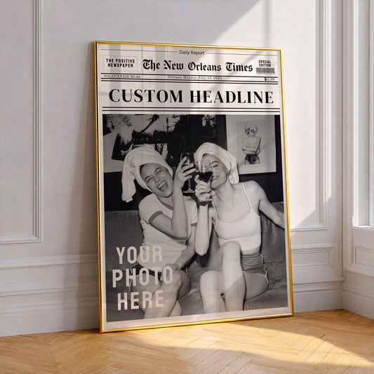 Personalized Newspaper Print, Custom Photo Wall Art, Retro Wall Decor, Feminine Dorm Room Aesthetic, Personalized Gift