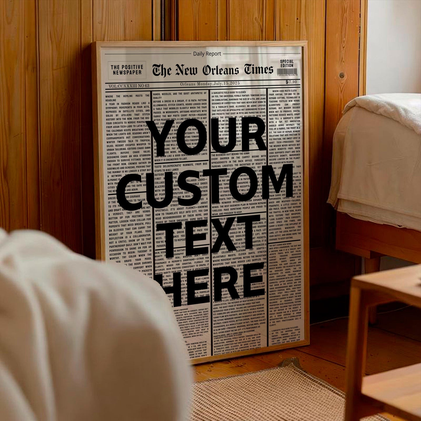 Custom Newspaper Quote Print | Personalized Newspaper Poster | Your Text Typography Wall Art | Custom Text Poster | Unique Home Decor Gift