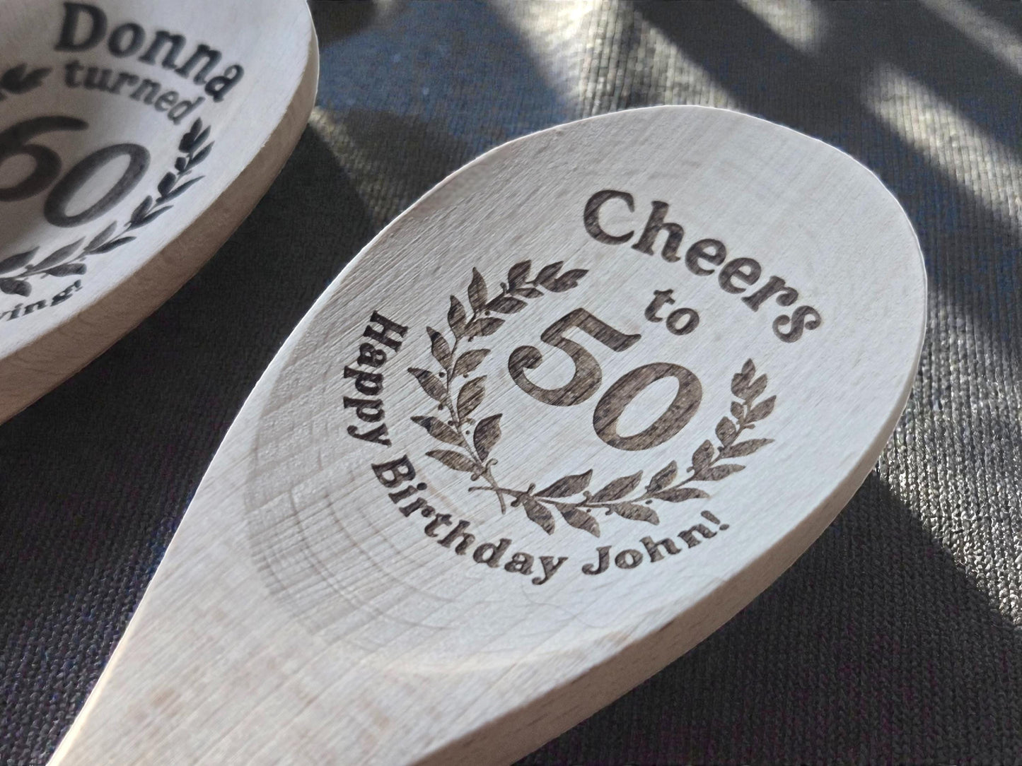 50th Birthday Party Favors, Custom Engraved 12-Inch Beechwood Mixing Spoon, Bulk Birth Day Keepsakes, Personalized Party Gifts
