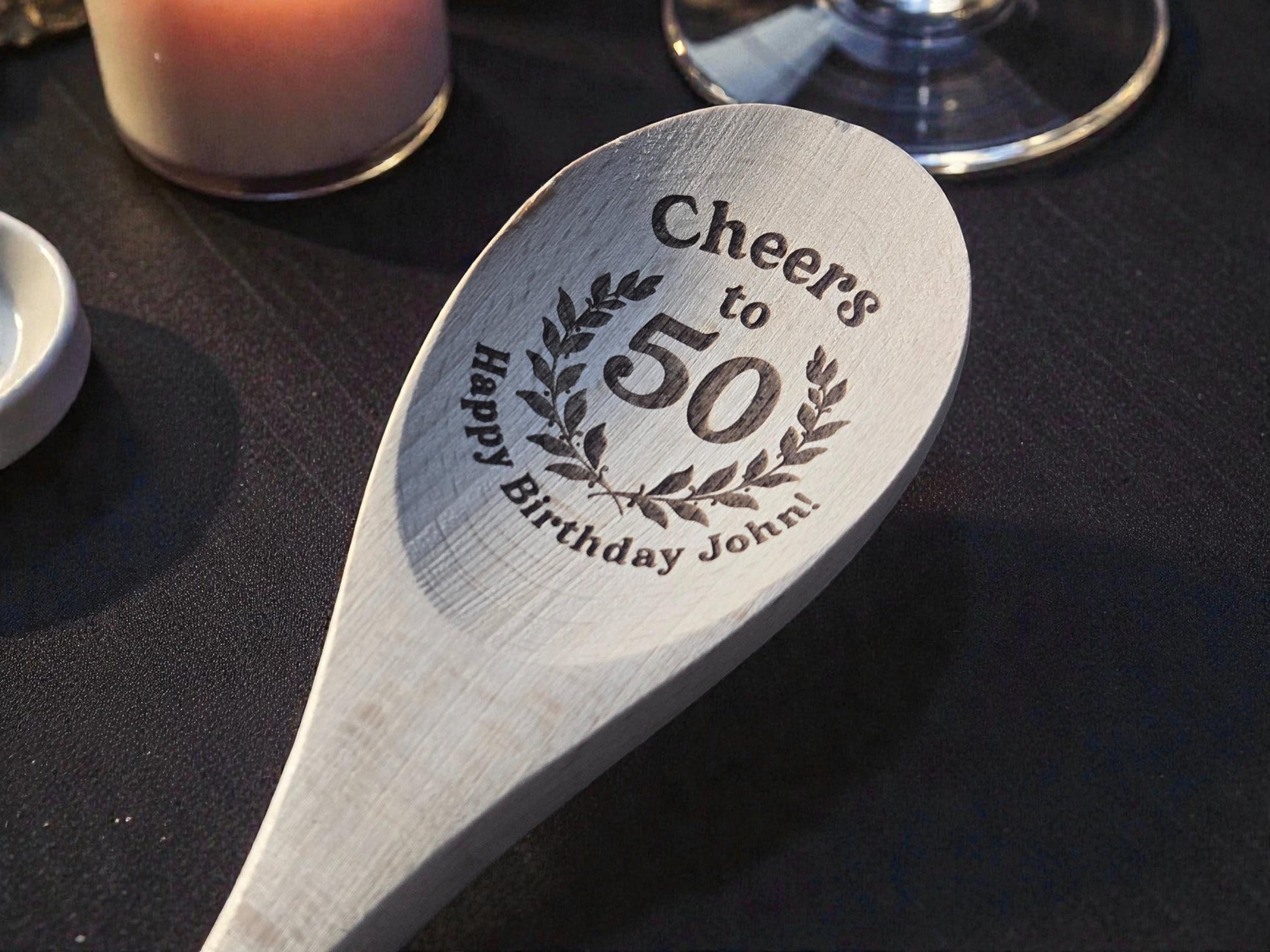 50th Birthday Party Favors, Custom Engraved 12-Inch Beechwood Mixing Spoon, Bulk Birth Day Keepsakes, Personalized Party Gifts