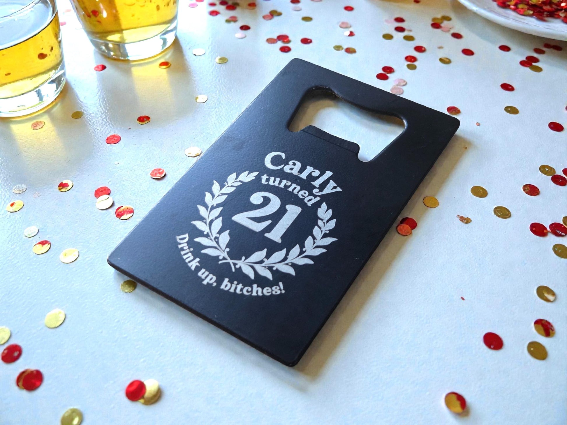 21st Birthday Magnet Party Favors, Custom Engraved Magnetic Black Card Bottle Opener, Bulk Party Gift Keepsake, Personalized Milestone Gifts