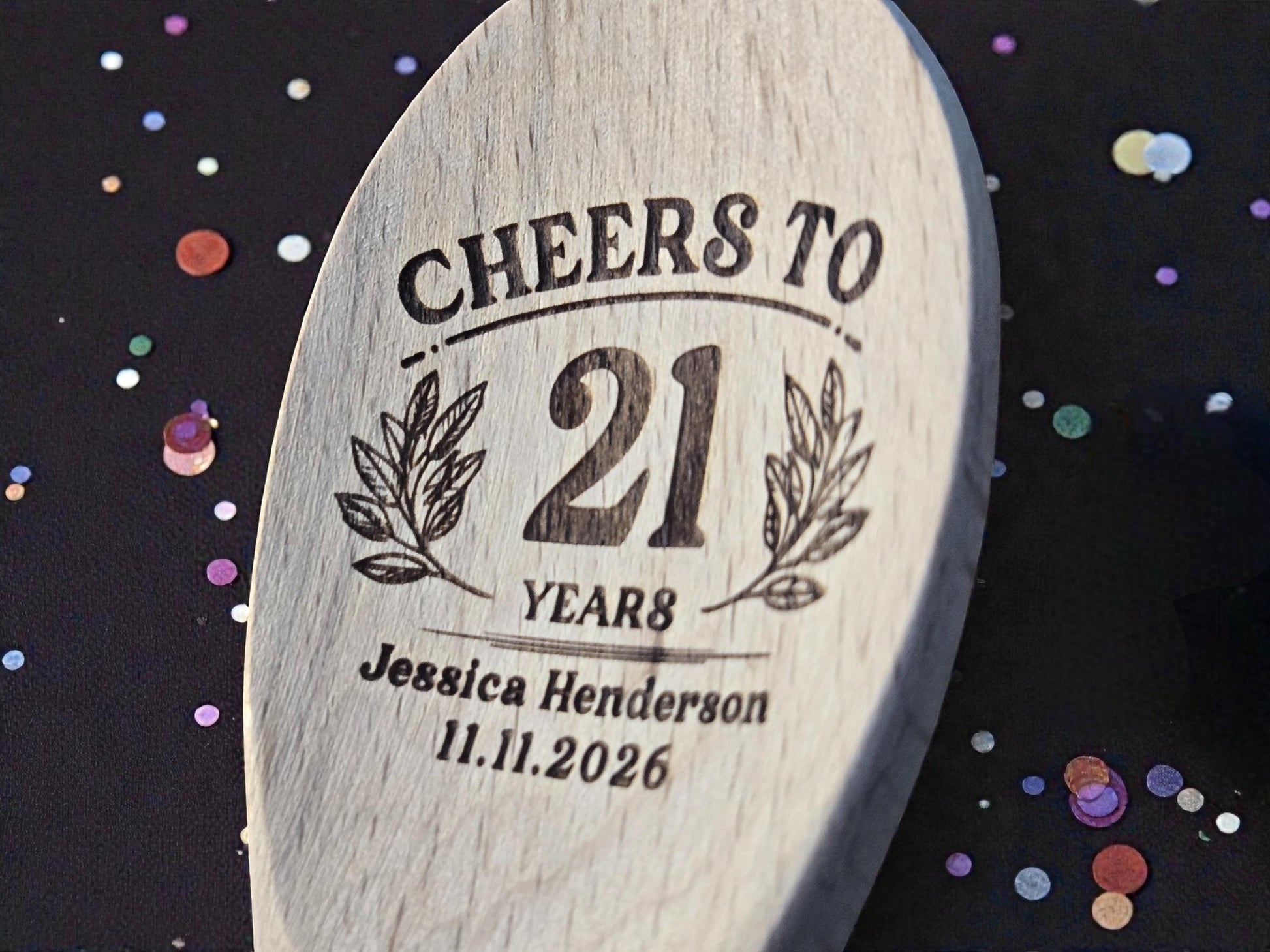 21st Birthday Party Favors, Personalized Engraved 12-Inch Beechwood Mixing Spoon, Bulk Birth Day Keepsakes, Custom Party Gifts