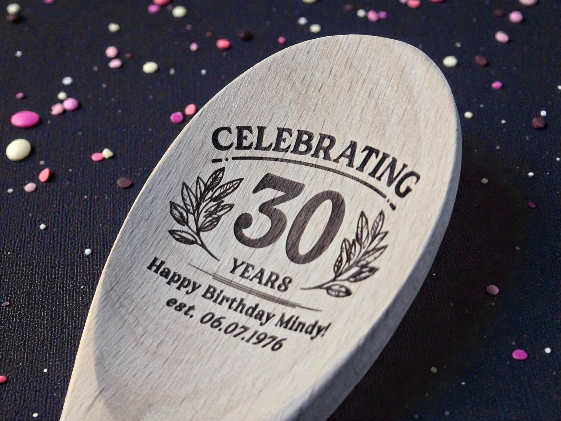 30th Birthday Party Favors, Personalized Engraved 12-Inch Beechwood Mixing Spoon, Bulk Birth Day Keepsakes, Custom Party Gifts
