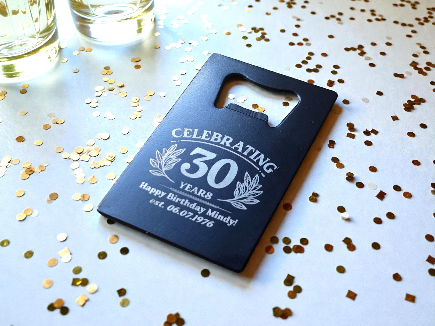 30th Birthday Party Favors, Personalized Engraved Black Card Bottle Opener, Bulk Party Gift Keepsakes, Custom Celebratory Milestone Gifts