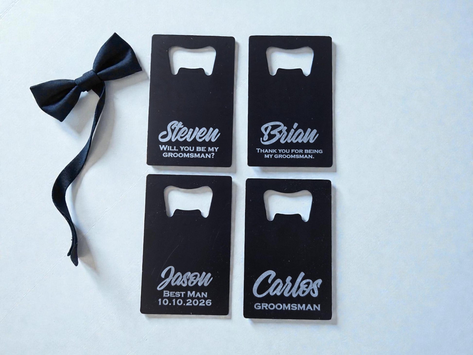 Groomsmen Proposal Gift, Personalized Engraved Black Card Bottle Opener, Best Man Asking Gifts, Custom Wedding Party Favor, Fits In Wallet