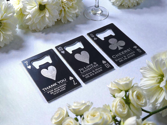 Magnetic Wedding Guest Favors, Classy Playing Card Magnet Bottle Openers, Custom Bulk Wedding Favor