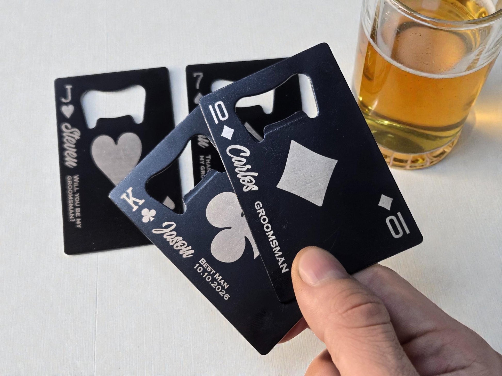 Personalized Groomsman Bottle Openers, Playing Card Wallet Bottle Opener, Custom Gifts For Groomsmen/Bestman