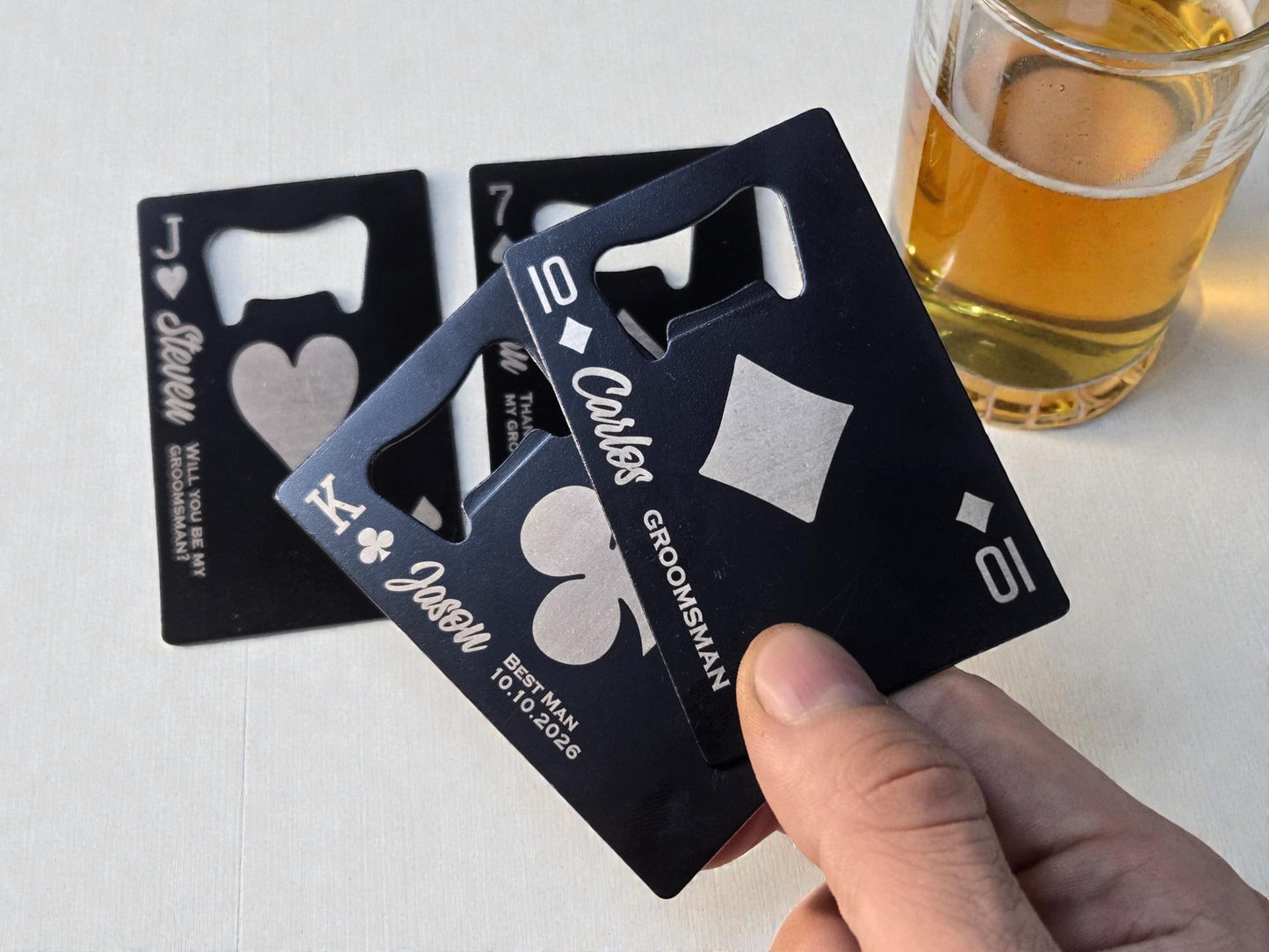 Magnetic Groomsman Bottle Openers, Playing Card Magnet Bottle Opener, Custom Gifts For Groomsmen/Bestman