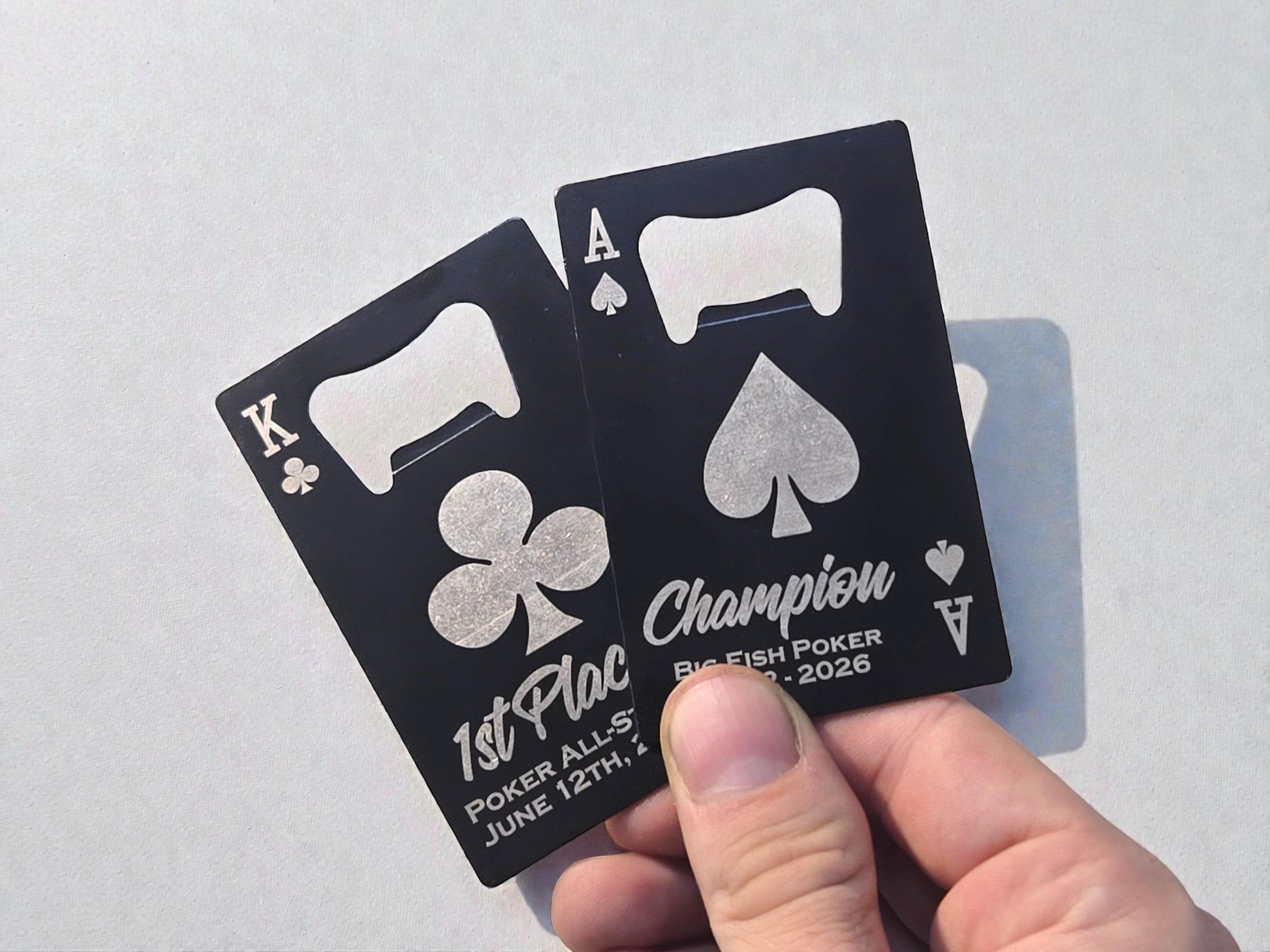 Magnetic Poker Bottle Opener, Playing Card Magnet Beer Openers, Poker Tournament Custom Engraved Prizes