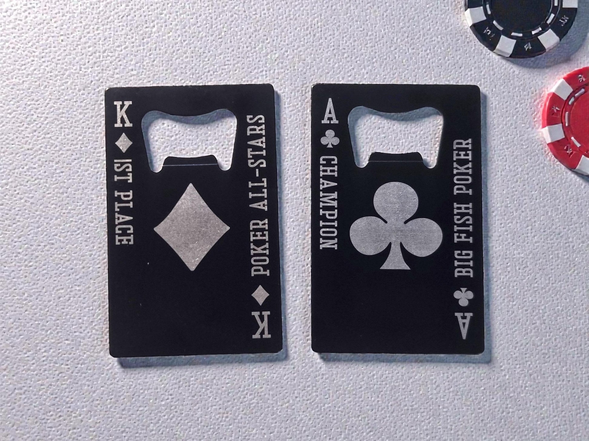 Magnetic Poker Tournament Prizes, Playing Card Magnet Beer Openers, Poker Night Personalized Bottle Opener