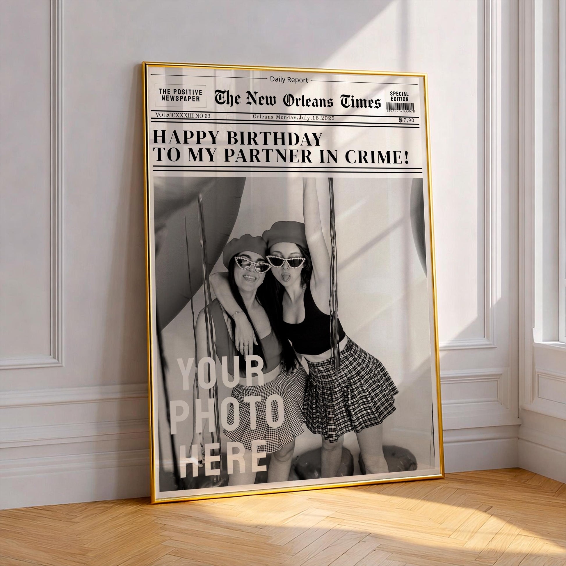 Custom Newspaper Print, Personalized Friendship Wall Art, College Dorm Decor, Gift for Best Friend, Bestie Gift Idea, Girly Room Decoration