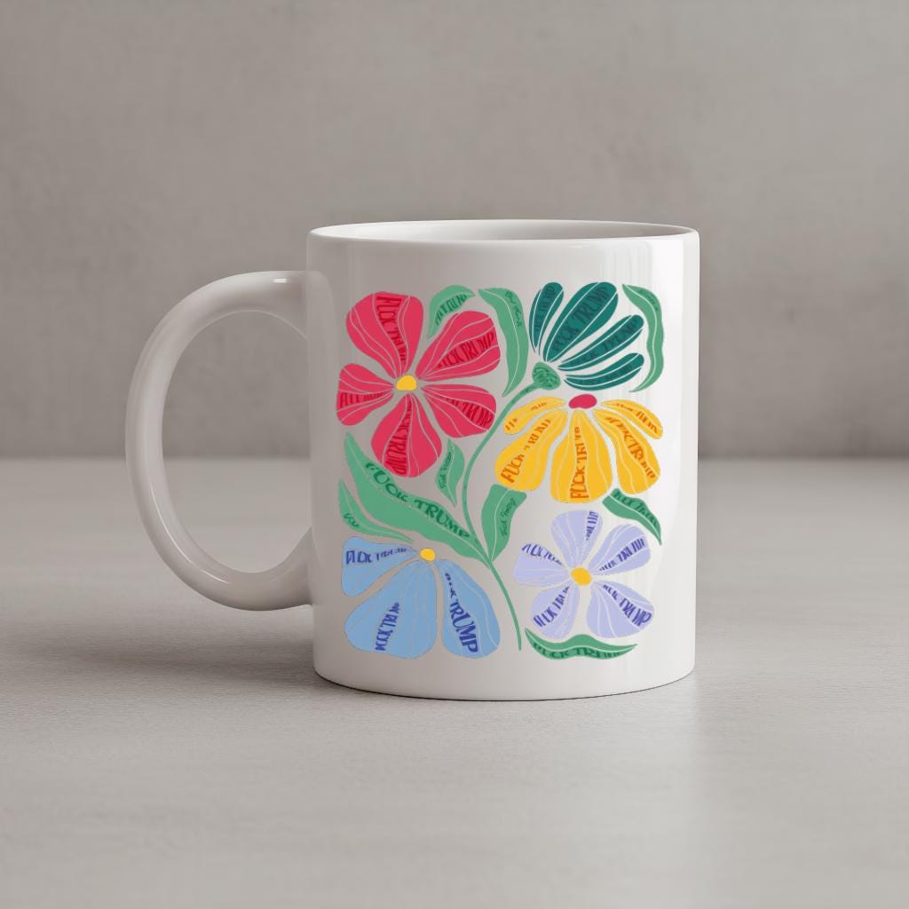 Colorful Floral Coffee Mug, Scandinavian Folk Flower Illustration Cup for Garden Lovers, Gift for Her