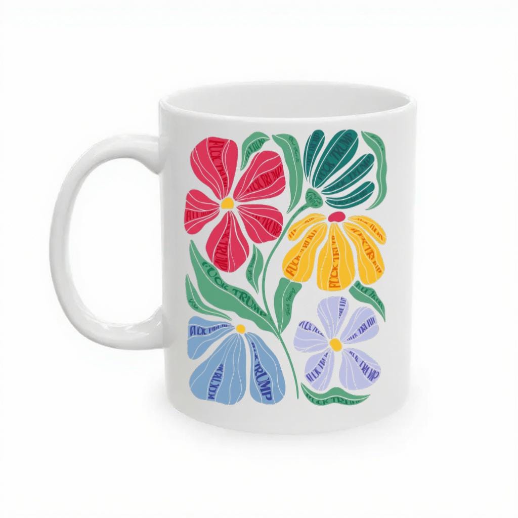 Colorful Floral Coffee Mug, Scandinavian Folk Flower Illustration Cup for Garden Lovers, Gift for Her