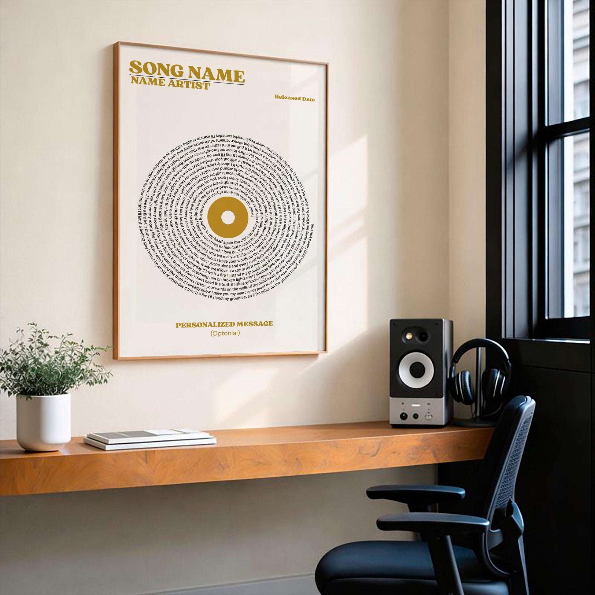 Personalized Music Poster, Vinyl Style, Customizable Song Lyric Print, Favorite Song Custom Gift, Personalized Record Gift