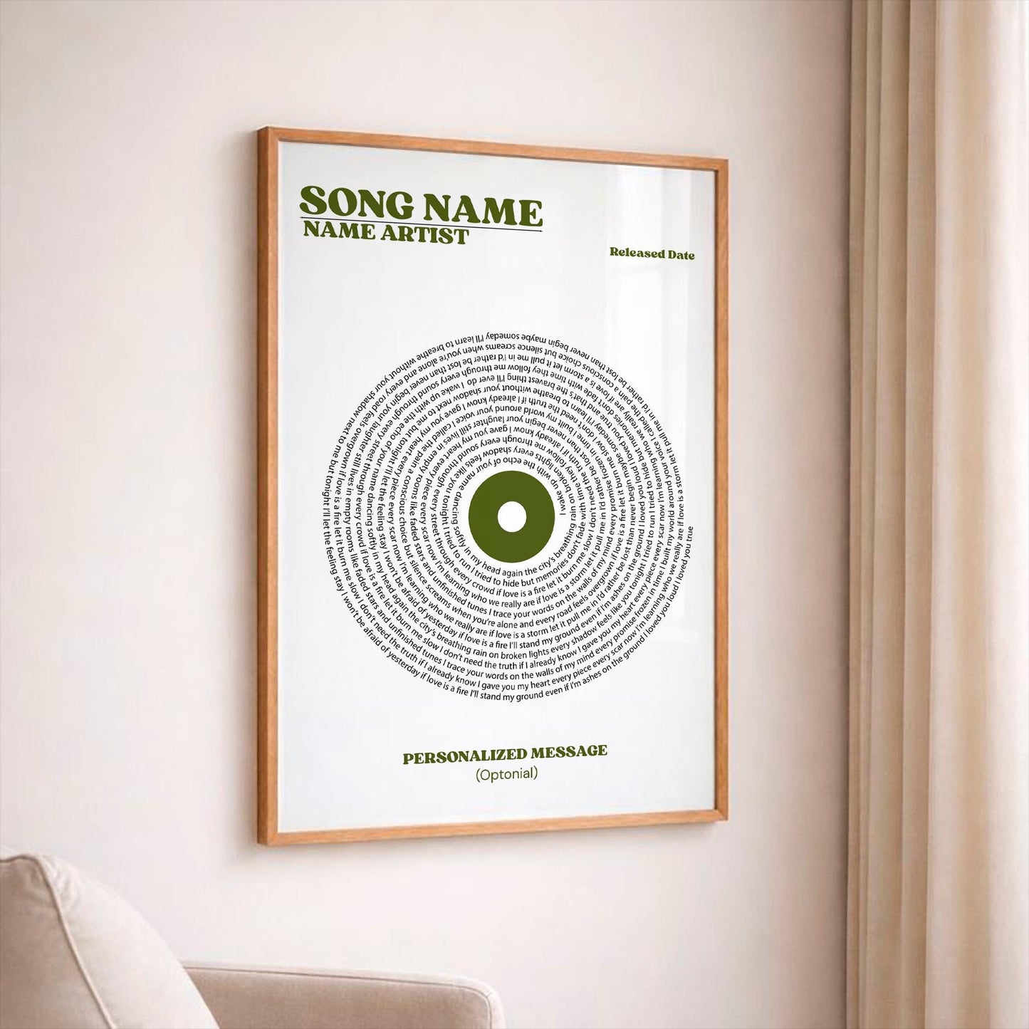 Personalized Music Poster, Vinyl Style, Customizable Song Lyric Print, Favorite Song Custom Gift, Personalized Record Gift