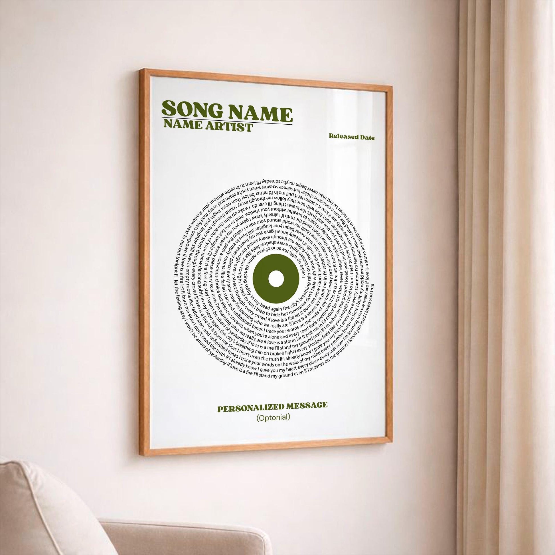 Personalized Music Poster, Vinyl Style, Customizable Song Lyric Print, Favorite Song Custom Gift, Personalized Record Gift