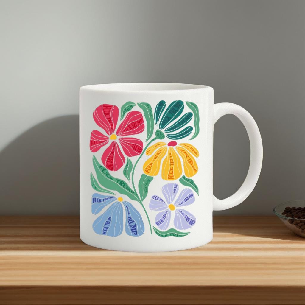 Colorful Floral Coffee Mug, Scandinavian Folk Flower Illustration Cup for Garden Lovers, Gift for Her