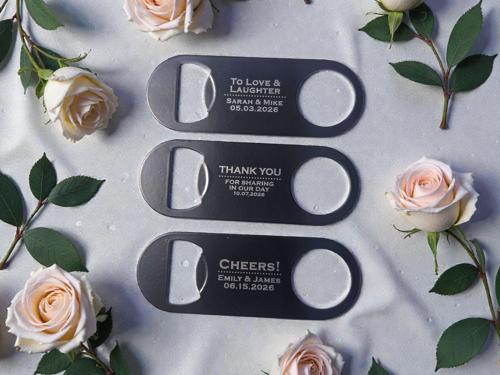 Wedding Favor Bottle Opener Keychain, Custom Engraved Mini Keyring Bar Key Speed Popper Gift