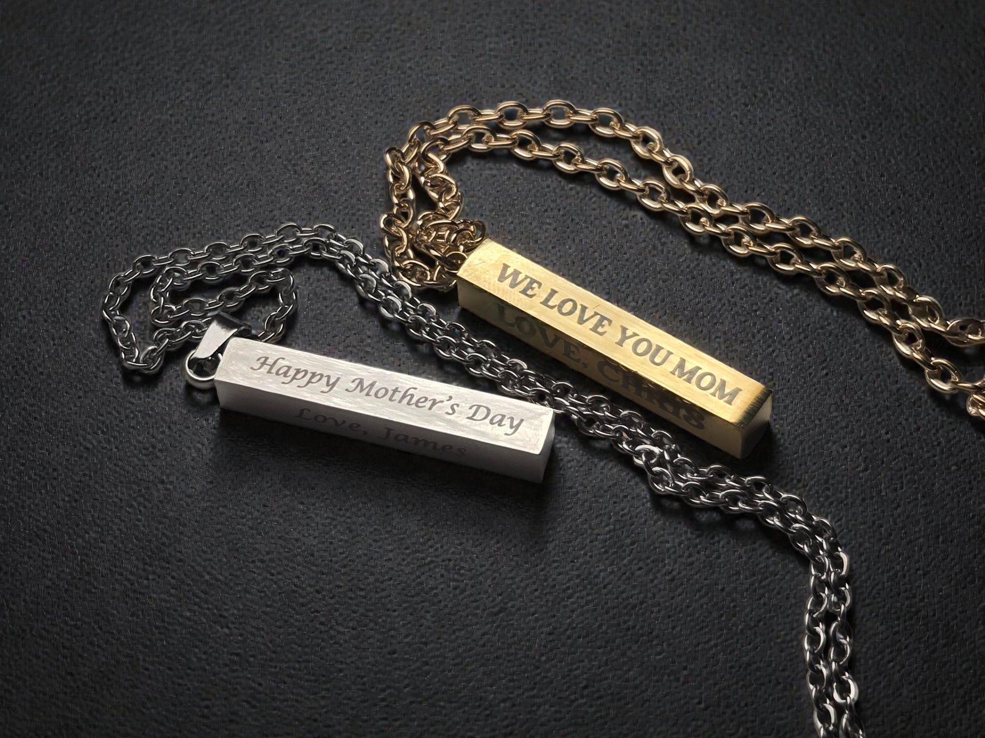 Personalized Mother's Day Bar Necklace, Custom Silver / Gold Pendant Necklace Chain, Gift For Mom