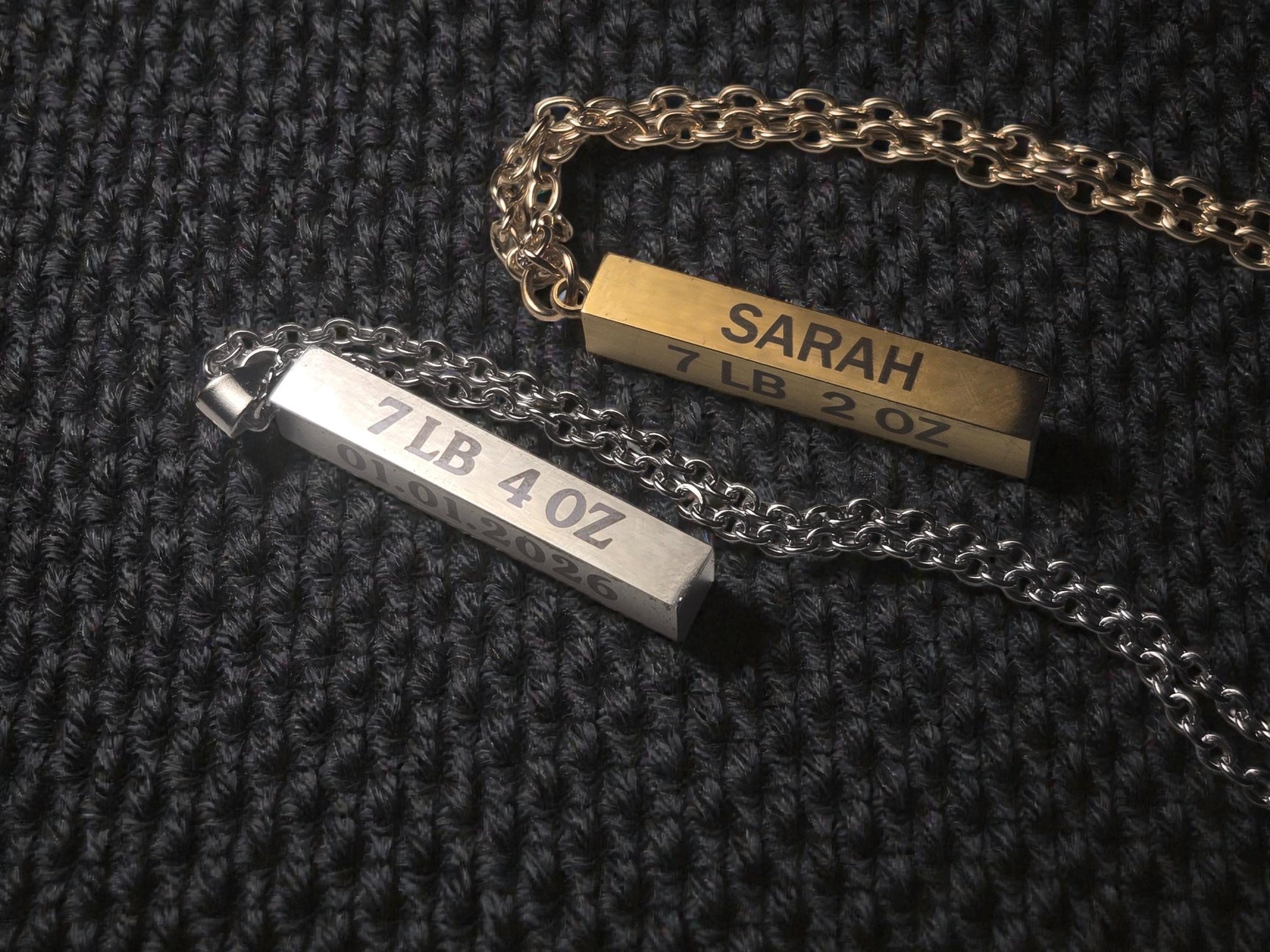 Personalized New Baby Bar Necklace, Custom Silver / Gold Pendant Necklace Chain, New Mom Gift
