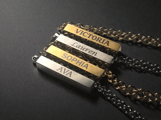 Personalized Name Bar Necklace, Custom Silver / Gold Pendant Necklace Chain, Minimal Names Jewelry