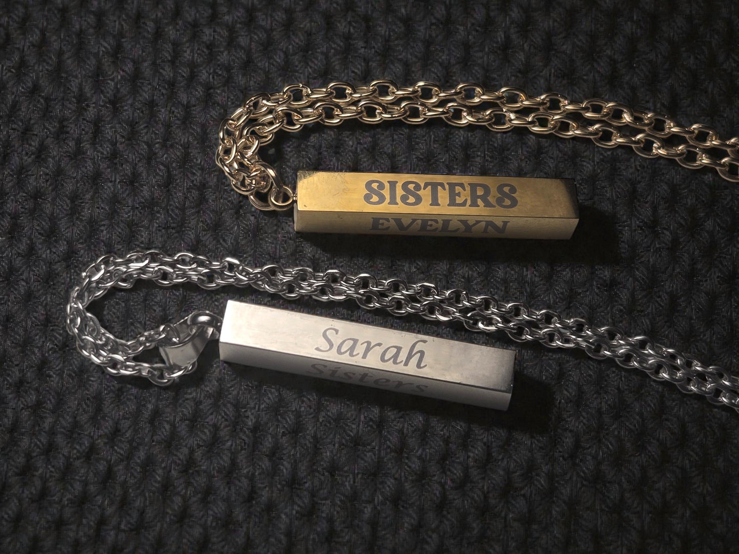 Personalized Sisters Bar Necklace, Custom Silver / Gold Pendant Necklace Chain, Meaningful Jewelry For Sister