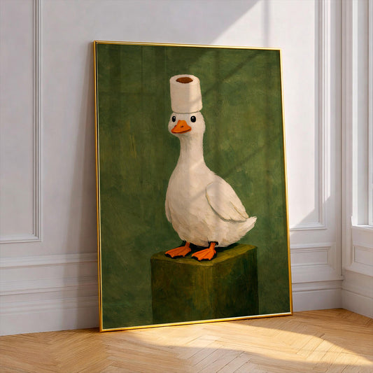 Duck poster, funny bathroom wall art, humorous animal print, vintage style decor, quirky home artwork, unique gift idea