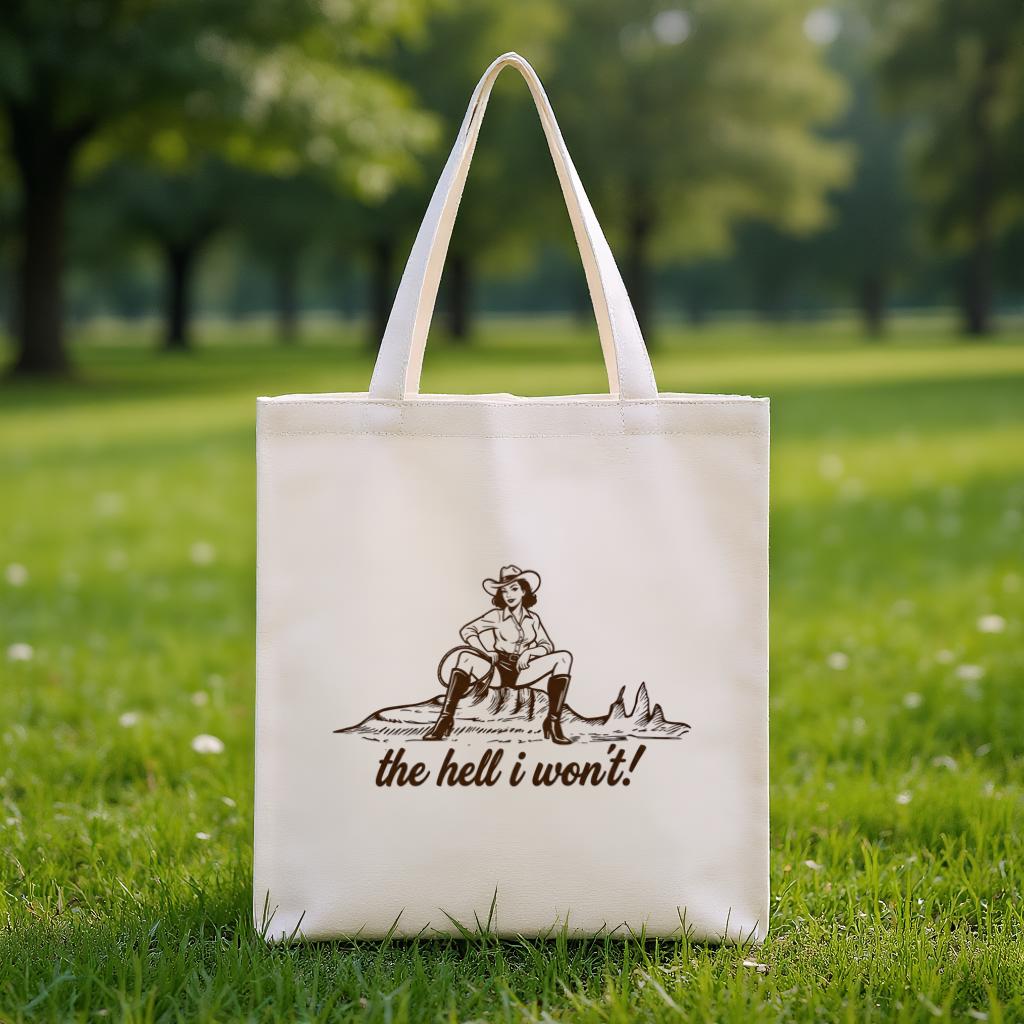 Cowgirl Tote Bag with Funny Western Quote, Minimal Line Art Cowboy Girl Design, Gift for Cowgirl Lovers