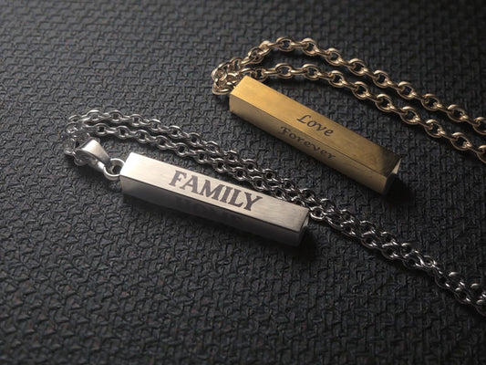 Personalized Family Name Bar Necklace, Custom Silver / Gold Pendant Necklace Chain, Gift For Mom