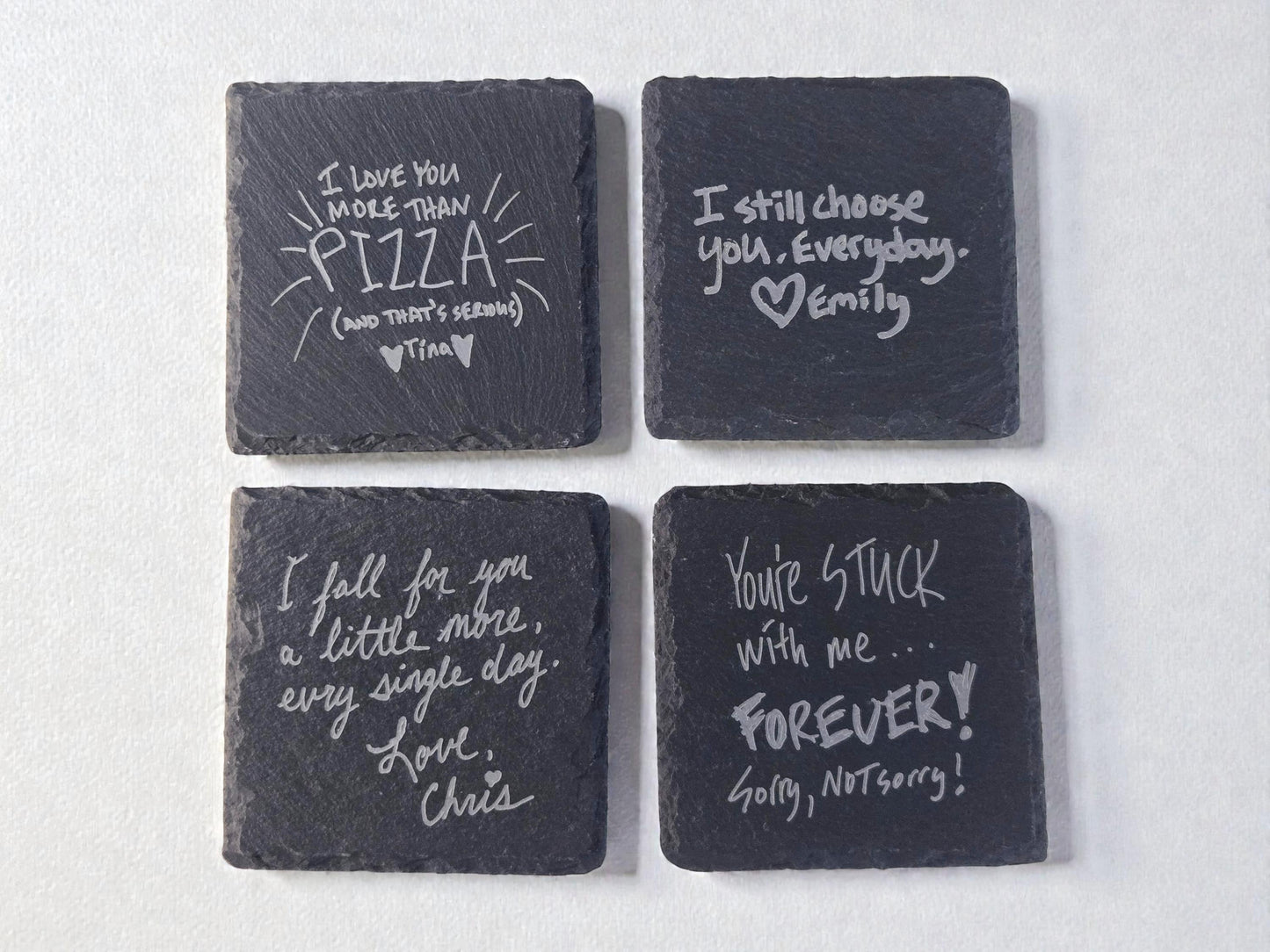 Handwritten Love Note Gift, Your Short Love Message Engraved Forever On A Slate Coaster, Custom Unique Handwriting Gift, Romantic Keepsake